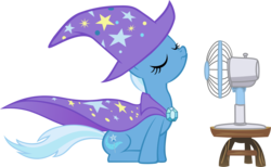 Size: 2532x1558 | Tagged: safe, artist:kurokaji11, trixie, pony, unicorn, g4, electric fan, fan, female, mare, simple background, solo, transparent background