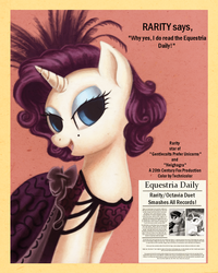 Size: 800x1000 | Tagged: safe, artist:whitestar1802, octavia melody, rarity, equestria daily, g4, alternate hairstyle, article, beauty mark, clothes, dress, fashion, mole, poster