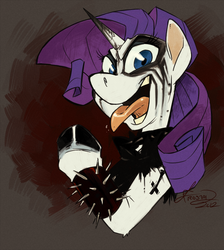 Size: 802x894 | Tagged: safe, artist:frostadflakes, rarity, pony, g4, black metal, corpse paint, kvlt, makeup, solo, spiked wristband, tongue out, wristband
