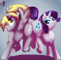 Size: 760x747 | Tagged: safe, derpy hooves, rarity, pegasus, pony, g4, butt, butt bump, butt to butt, butt touch, female, mare, plot