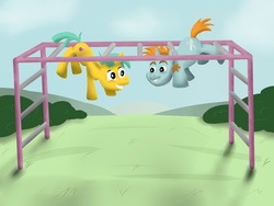 Size: 1600x1200 | Tagged: safe, artist:werdkcub, snails, snips, pony, unicorn, g4, duo, male, playground