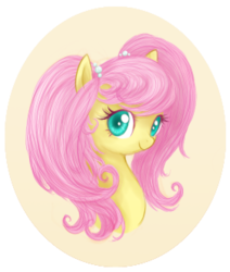 Size: 280x330 | Tagged: dead source, safe, artist:mn27, fluttershy, pony, alternate hairstyle, bust, colored pupils, cute, female, looking at you, pigtails, shyabetes, smiling, solo