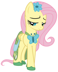 Size: 4017x5000 | Tagged: safe, artist:jennieoo, fluttershy, pegasus, pony, g4, suited for success, absurd resolution, clothes, cute, dress, female, flower, flower in hair, gala dress, mare, sad, sadorable, show accurate, shyabetes, simple background, solo, transparent background, vector