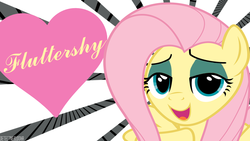 Size: 1366x768 | Tagged: safe, artist:detectivebuddha, fluttershy, pony, g4, bedroom eyes, female, heart, solo, wallpaper