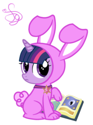 Size: 2000x2692 | Tagged: safe, artist:kristiesparcle, twilight sparkle, g4, book, bunny costume, clothes, cute, daaaaaaaaaaaw, element of magic, high res, simple background, transparent background, twiabetes