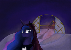 Size: 3462x2443 | Tagged: safe, artist:hewison, princess luna, pony, g4, female, high res, solo, telescope