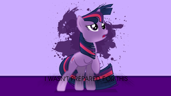 Size: 1920x1080 | Tagged: safe, artist:juakakoki, artist:vladimirmacholzraum, twilight sparkle, pony, unicorn, g4, season 3, crystal empire, female, flowing mane, mare, purple background, raised hoof, simple background, solo, unicorn twilight, wallpaper, windswept mane