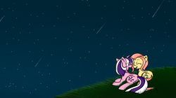 Size: 1280x719 | Tagged: safe, artist:lustrous-dreams, posey, twilight, twilight sparkle, earth pony, pony, unicorn, ask original twilight, g1, g4, ask, duo, g1 to g4, generation leap, night, outdoors, prone, shooting star, smiling, stars, talking, tumblr, wallpaper