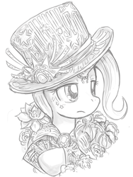 Size: 600x800 | Tagged: safe, artist:saturnspace, trixie, pony, unicorn, g4, female, hat, mare, monochrome, solo, steampunk, top hat