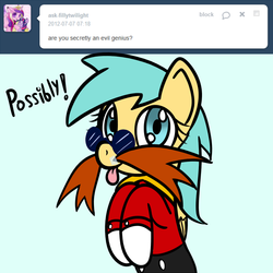 Size: 750x750 | Tagged: safe, artist:datahmedz, sunshower raindrops, pony, raindropsanswers, g4, ask, clothes, cosplay, costume, crossover, doctor eggman, female, male, solo, sonic the hedgehog (series), tongue out, tumblr