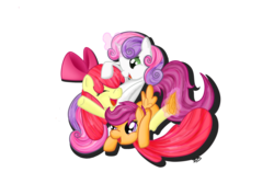 Size: 2100x1495 | Tagged: safe, artist:fireecho, apple bloom, scootaloo, sweetie belle, earth pony, pegasus, pony, unicorn, g4, cute, cutie mark crusaders, female, filly, foal, hoof tickling, hooves, simple background, tickling, transparent background