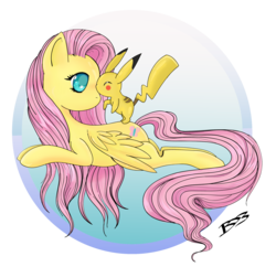 Size: 2545x2459 | Tagged: safe, artist:fireecho, fluttershy, pikachu, g4, high res