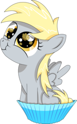 Size: 4257x6830 | Tagged: safe, artist:bronytoss, derpy hooves, pegasus, pony, g4, absurd resolution, derpy is a muffin, eye reflection, female, filly, muffin, scrunchy face, simple background, solo, transparent background