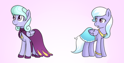 Size: 980x500 | Tagged: dead source, safe, artist:marikaefer, cloudchaser, flitter, pegasus, pony, g4, alternate hairstyle, clothes, dress, duo