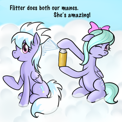 Size: 500x500 | Tagged: safe, artist:marikaefer, cloudchaser, flitter, pegasus, pony, ask flitter and cloudchaser, g4, duo, sitting