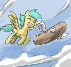 Size: 700x656 | Tagged: safe, artist:johnjoseco, sunshower raindrops, pegasus, pony, bread, cargo ship, crack shipping, shipping, that pony sure does love bread, wings