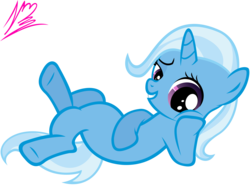 Size: 8000x6000 | Tagged: dead source, safe, artist:nightmaremoons, trixie, pony, unicorn, g4, absurd resolution, female, looking at you, on back, signature, simple background, solo, transparent background