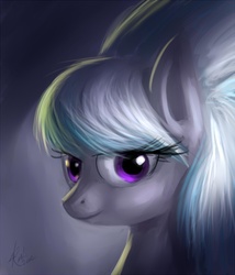 Size: 629x734 | Tagged: source needed, safe, artist:grissaecrim, cloudchaser, pony, g4, bust, female, looking at you, portrait, profile, solo