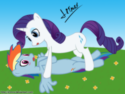 Size: 640x480 | Tagged: safe, artist:jrtmrx, rainbow dash, rarity, pegasus, pony, unicorn, g4, female, horn, lesbian, mare, ship:raridash, shipping