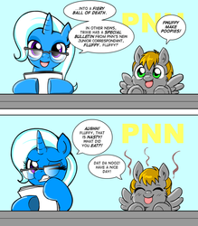 Size: 700x800 | Tagged: safe, artist:marcusmaximus, trixie, fluffy pony, pony, unicorn, g4, comic, fart, fluffy pony original art, implied pooping, news, pnn