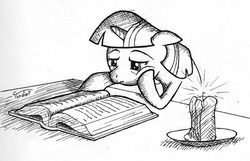 Size: 1172x755 | Tagged: safe, artist:topgull, twilight sparkle, pony, g4, female, lineart, reading, solo, tired