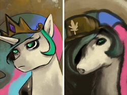 Size: 680x510 | Tagged: safe, artist:bakki, princess celestia, g4, botched ecce homo, don't blink, meme, parody