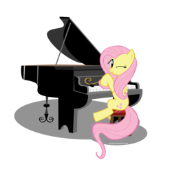 Size: 4000x3990 | Tagged: safe, artist:hotshex, fluttershy, pegasus, pony, g4, female, high res, mare, musical instrument, piano, simple background, solo, transparent background, wink