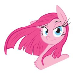 Size: 2500x2500 | Tagged: safe, artist:leadhooves, artist:slyfoxcl, pinkie pie, earth pony, pony, g4, beautiful, bedroom eyes, chest fluff, female, high res, lidded eyes, mare, pinkamena diane pie, simple background, smiling, smirk, solo, transparent background, windswept mane