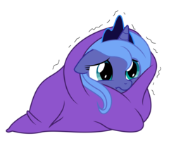 Size: 7500x6000 | Tagged: safe, artist:jessy, artist:mamandil, princess luna, alicorn, pony, g4, absurd resolution, baby luna, blanket, cold, crown, cute, female, filly, frown, jewelry, regalia, shivering, simple background, solo, transparent background, trying to stay warm, vector, woona