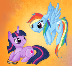 Size: 600x550 | Tagged: safe, artist:lustrous-dreams, rainbow dash, twilight sparkle, g4, book, ship:twidash, shipping