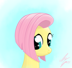 Size: 800x750 | Tagged: safe, artist:sameasusual, fluttershy, pony, g4, alternate hairstyle, bust, cute, female, haircut, portrait, shyabetes, signature, solo