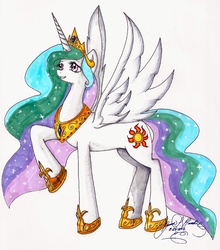 Size: 600x683 | Tagged: safe, artist:gina-su, princess celestia, g4, traditional art