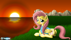 Size: 1920x1080 | Tagged: safe, artist:tsaritsaluna, fluttershy, g4, adorasexy, bottomless, butt, clothes, cute, flutterbutt, partial nudity, plot, sexy, sunset, sweater, sweatershy, wallpaper