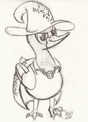 Size: 1024x1427 | Tagged: safe, artist:aqnichols, trixie, bird, duck, g4, female, solo, species swap, traditional art