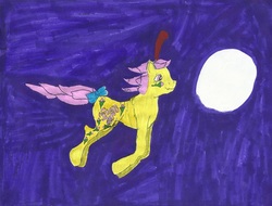 Size: 977x744 | Tagged: safe, artist:zeldatheswordsman, rosedust, flutter pony, g1, female, flying, moon, night