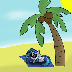 Size: 5000x5000 | Tagged: safe, artist:minecrafterfield, dj pon-3, vinyl scratch, pony, g4, absurd resolution, beach, solo, tree