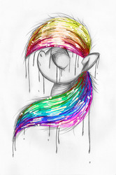 Size: 3789x5695 | Tagged: safe, artist:akikodestroyer, rainbow dash, pony, g4, absurd resolution, female, grayscale, melting, monochrome, partial color, solo, traditional art