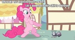 Size: 960x514 | Tagged: safe, pinkie pie, g4, fourth wall, hub logo, hubble, meta, roflbot, transformers