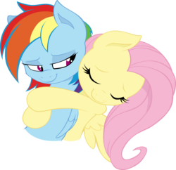 Size: 3098x3000 | Tagged: dead source, safe, artist:joey darkmeat, artist:makintosh91, fluttershy, rainbow dash, pony, g4, duo, female, high res, hug, lesbian, ship:flutterdash, shipping, simple background, transparent background, vector