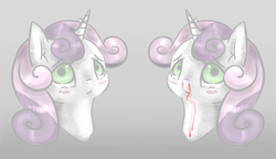 Size: 760x438 | Tagged: safe, artist:lunar-sugar, sweetie belle, g4, blood, nosebleed, sad