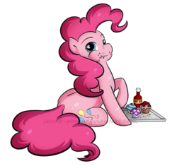 Size: 744x700 | Tagged: safe, artist:secret-pony, pinkie pie, earth pony, pony, g4, cupcake, female, food, hot sauce, simple background, solo, transparent background