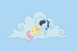 Size: 3300x2160 | Tagged: safe, artist:calicopikachu, artist:sirsoarin, edit, fluttershy, soarin', pegasus, pony, g4, cloud, duo, female, high res, male, on a cloud, recolor, shipping, soarinshy, straight, vector