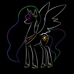 Size: 700x700 | Tagged: dead source, safe, artist:95nika, princess celestia, alicorn, pony, g4, black background, crown, female, hoof shoes, jewelry, mare, peytral, regalia, silhouette, simple background, solo, spread wings, wings