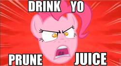 Size: 856x465 | Tagged: safe, pinkie pie, g4, angry, image macro, prune juice, transformers