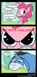 Size: 650x1350 | Tagged: safe, artist:braindps, pinkie pie, g4, >:), comic, crossover, eeyore, floppy ears, gritted teeth, male, serious, serious face, winnie the pooh
