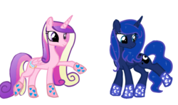 Size: 876x519 | Tagged: safe, artist:marytheechidna, princess cadance, princess luna, alicorn, pony, g4, clothes, duo, duo female, female, mare, simple background, socks, transparent background