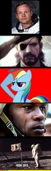Size: 450x1500 | Tagged: safe, rainbow dash, human, pony, snake, g4, astronaut, big boss, crying, harsher in hindsight, irl, konami, manly tears, metal gear, naked snake, neil armstrong, photo, rainbow dash salutes, rest in peace, salute, soldier