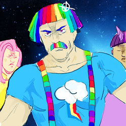 Size: 494x496 | Tagged: safe, fluttershy, rainbow dash, twilight sparkle, g4, cromartie high school, crossover, freddie mercury, manliness, manly, manly as fuck