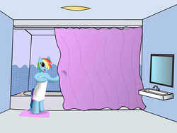 Size: 4096x3072 | Tagged: safe, artist:dash1e, rainbow dash, g4, bathroom, naked towel, solo, towel