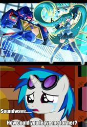 Size: 652x959 | Tagged: safe, dj pon-3, vinyl scratch, g4, hatsune miku, soundwave, transformers, vocaloid